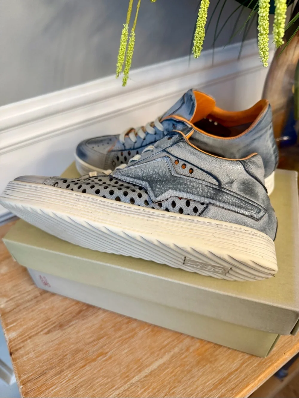 A.S.98 Women's Gray/blue Leather Perforated Low-Top Sneakers